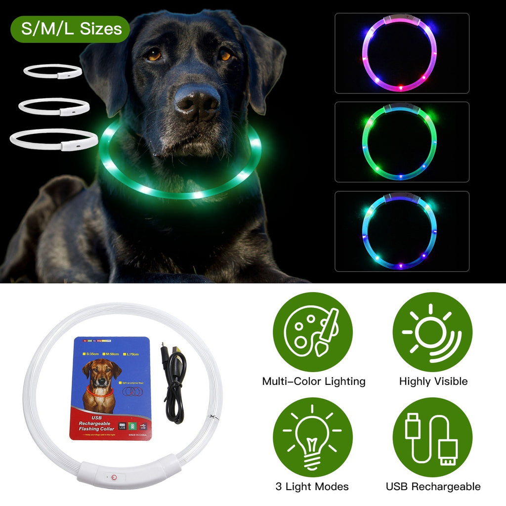 Rechargeable LED Dog Collar – Multi-Color Adjustable Night Safety Collar for Dogs