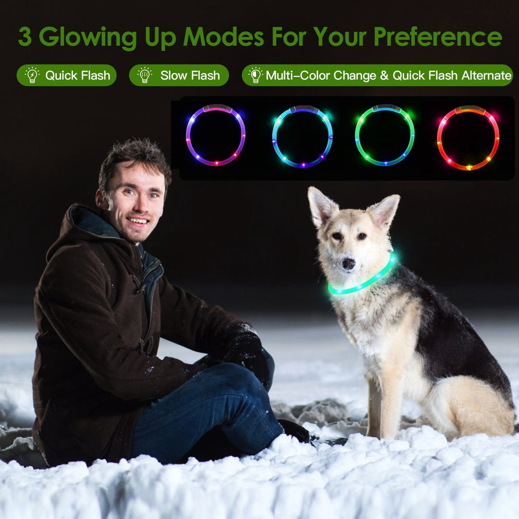 Rechargeable LED Dog Collar – Multi-Color Adjustable Night Safety Collar for Dogs