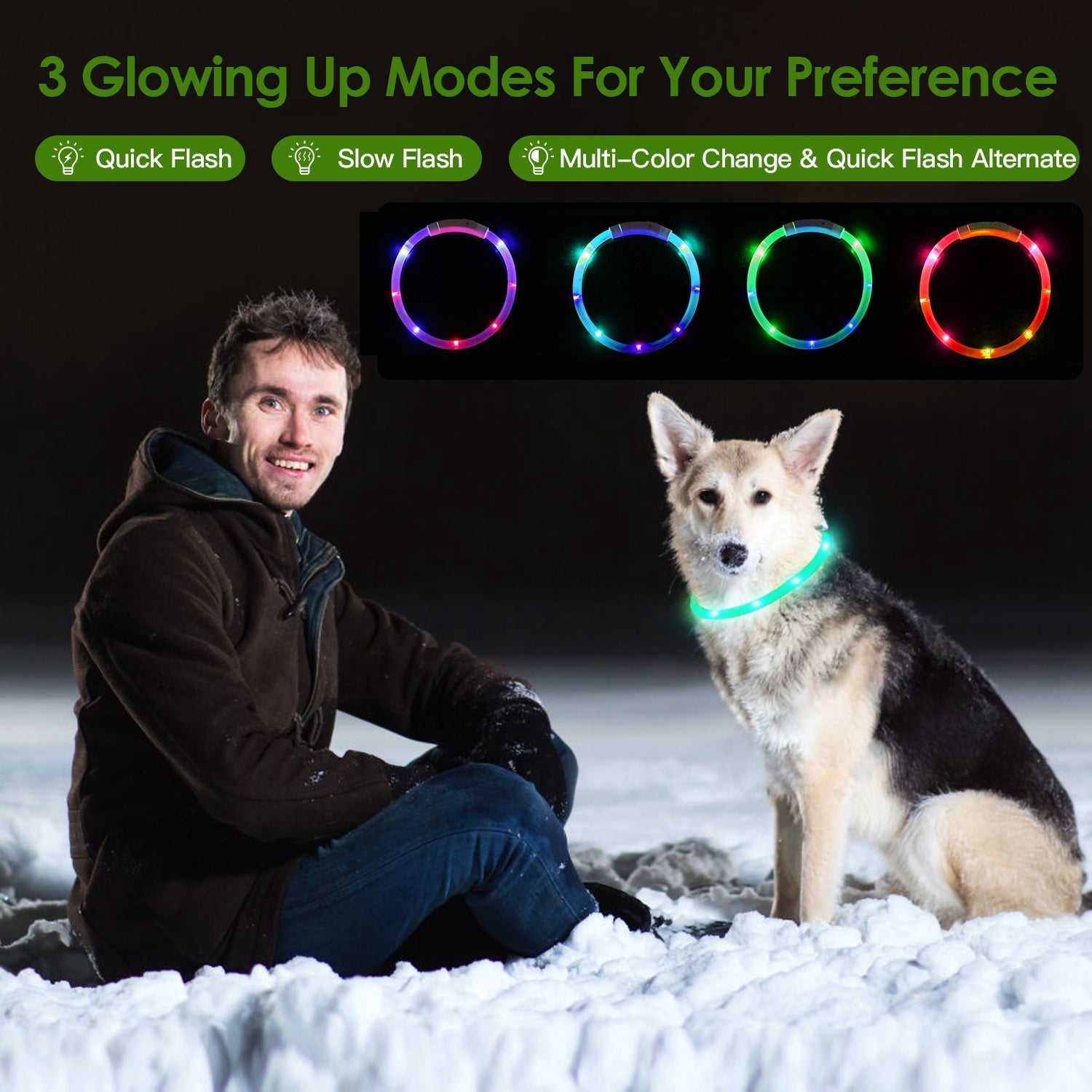 Rechargeable LED Dog Collar – Multi-Color Adjustable Night Safety Collar for Dogs